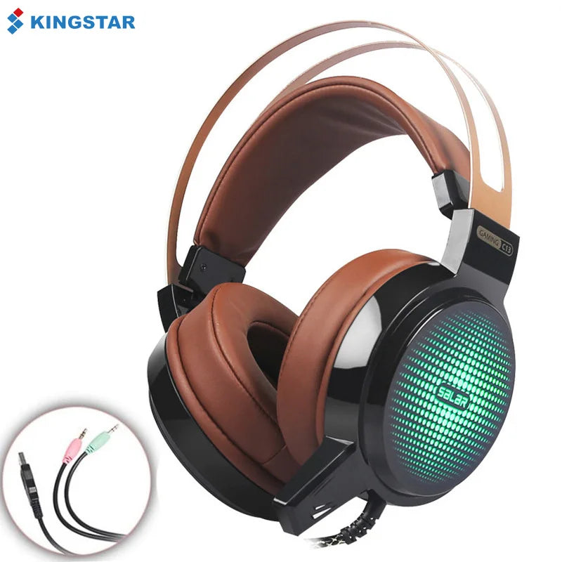 Wired Headphones with Mic LED Light Over Ear Stereo Deep Bass