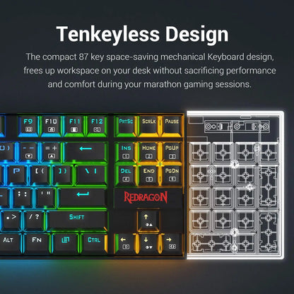 RGB Backlit Wired Keyboard with Red Switches for Windows Gaming PC 87 Keys