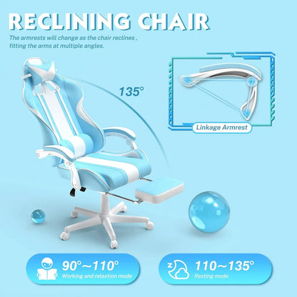 Light Blue  Ergonomic Gaming Chair with Bunny Ears