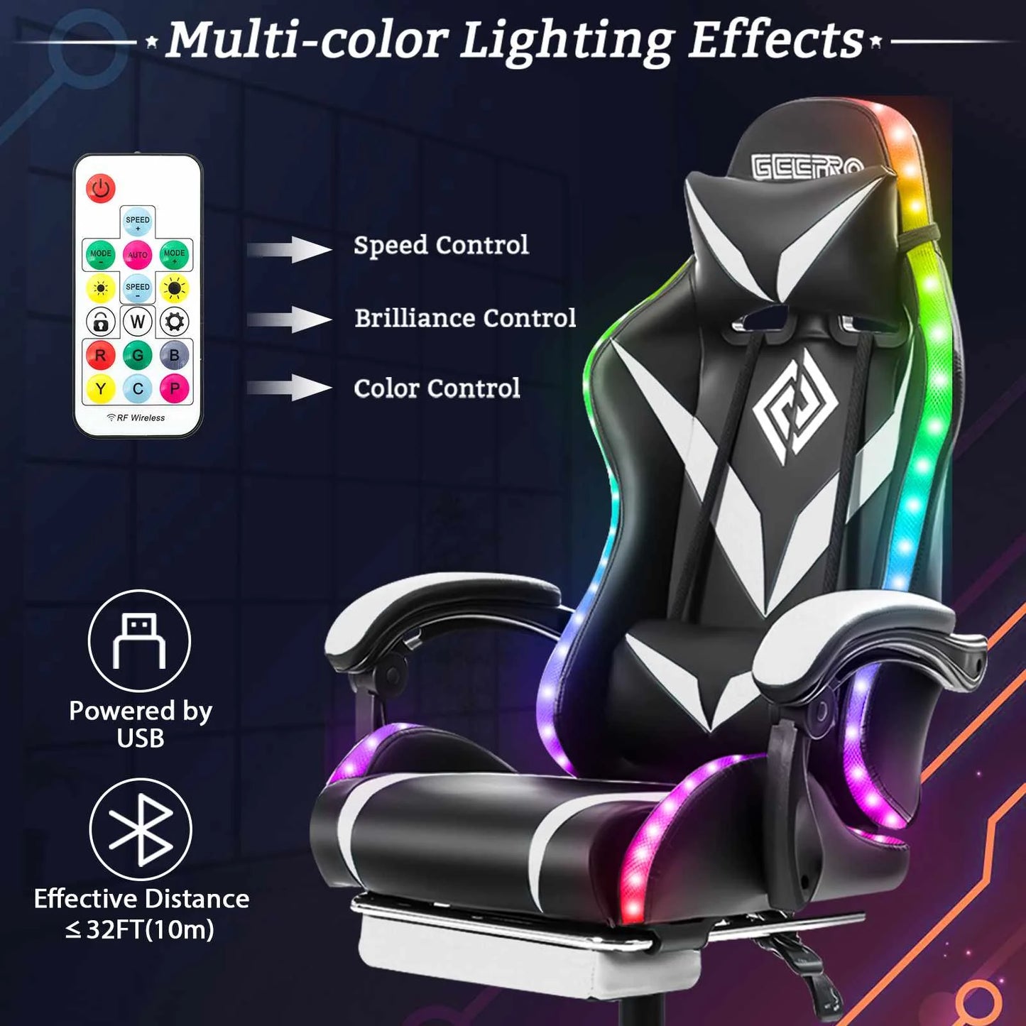 135 Degrees RGB Light Bluetooth Speaker Gaming Chair