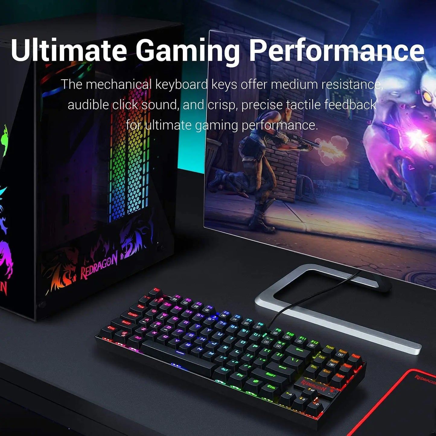 RGB Backlit Wired Keyboard with Red Switches for Windows Gaming PC 87 Keys