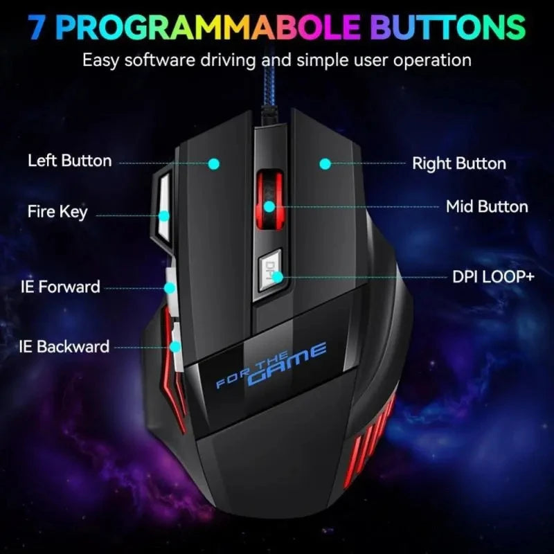 7 Button RGB Backlit Ergonomic Backlight Mouse